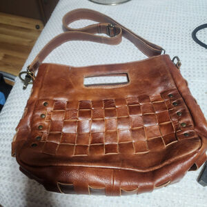Bed Stu Tan Leather Woven Shoulder Bag